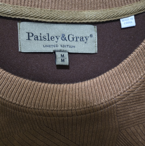 Paisley & Gray Mens Slim Fit Crewneck Sweater Brown Geometric Pattern Sz Medium - Picture 4 of 8